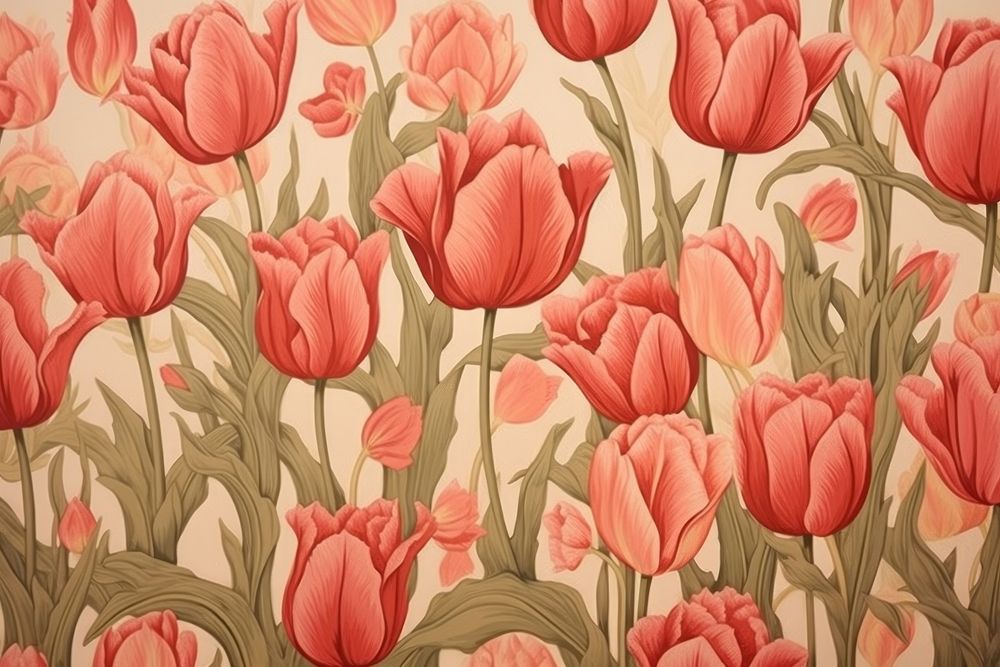 Vintage tulips garden print on paper backgrounds pattern flower.