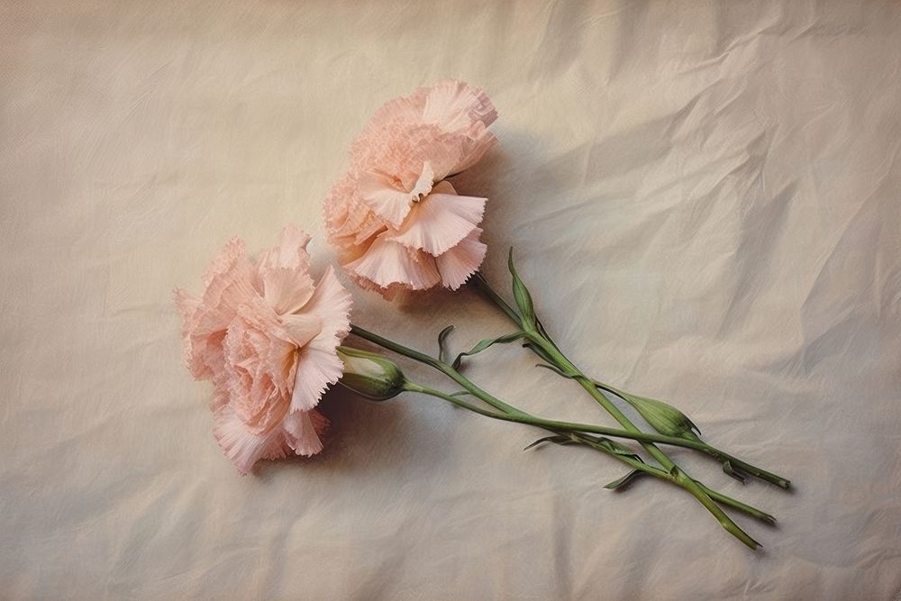 Vintage carnations print on paper flower plant inflorescence.