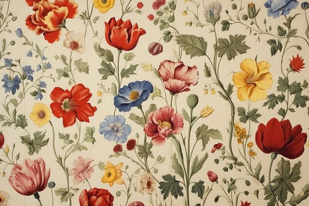 Vintage flower garden print on paper backgrounds pattern plant.
