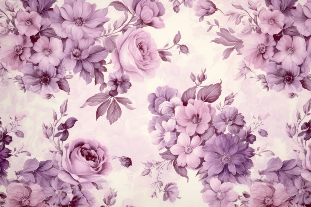 Vintage flowers pattern print light violet pastel paper backgrounds petal plant.