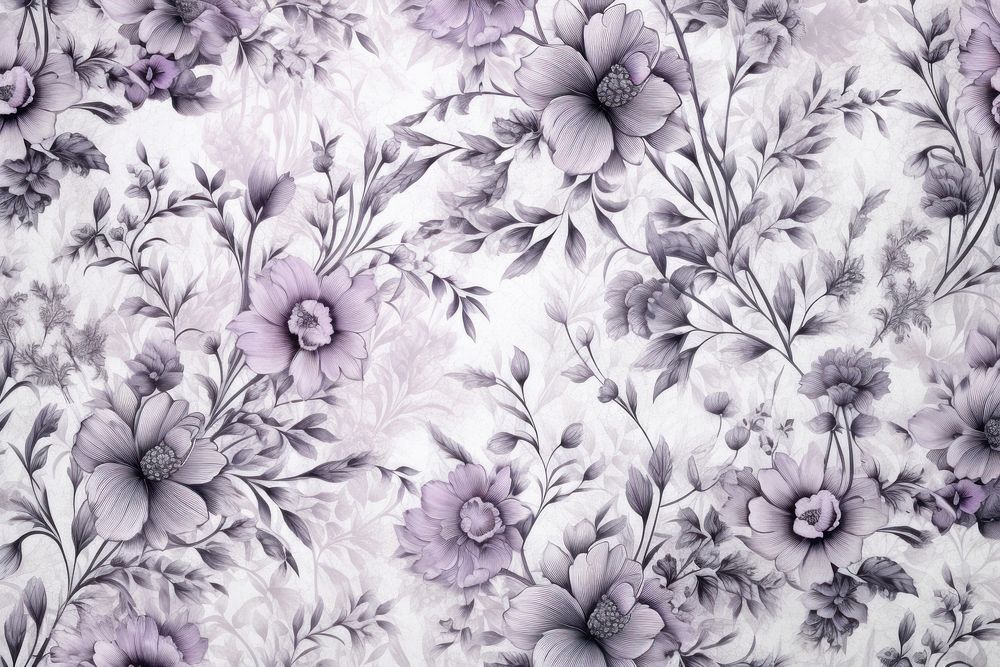 Vintage flowers pattern print light violet pastel paper backgrounds plant art.