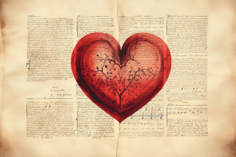 Vintage heart illustrations red paper backgrounds old publication.