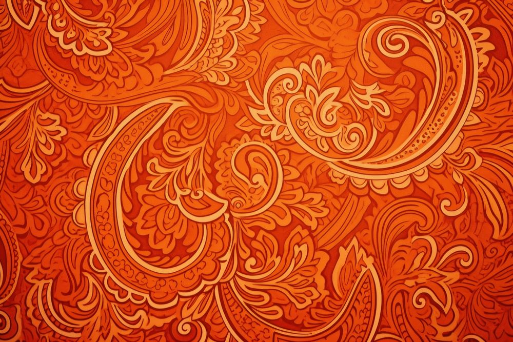 Vintage paisley pattern print orange paper backgrounds art creativity.
