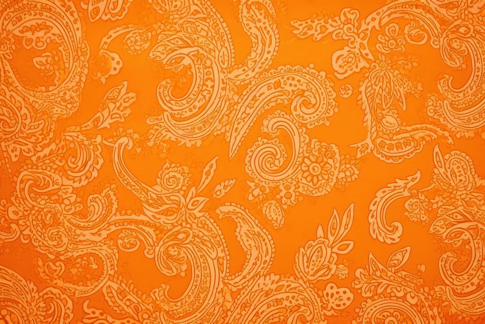 Vintage paisley pattern print orange paper backgrounds creativity wallpaper.