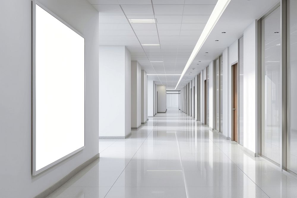 Scene of building in hospital architecture corridor indoors.