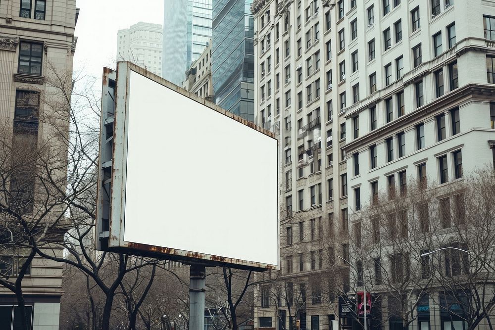 Building in the city billboard advertisement white board.