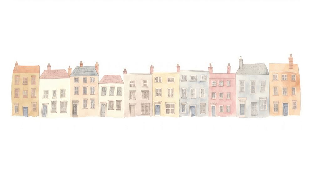 Buildings as line watercolour illustration architecture drawing street.