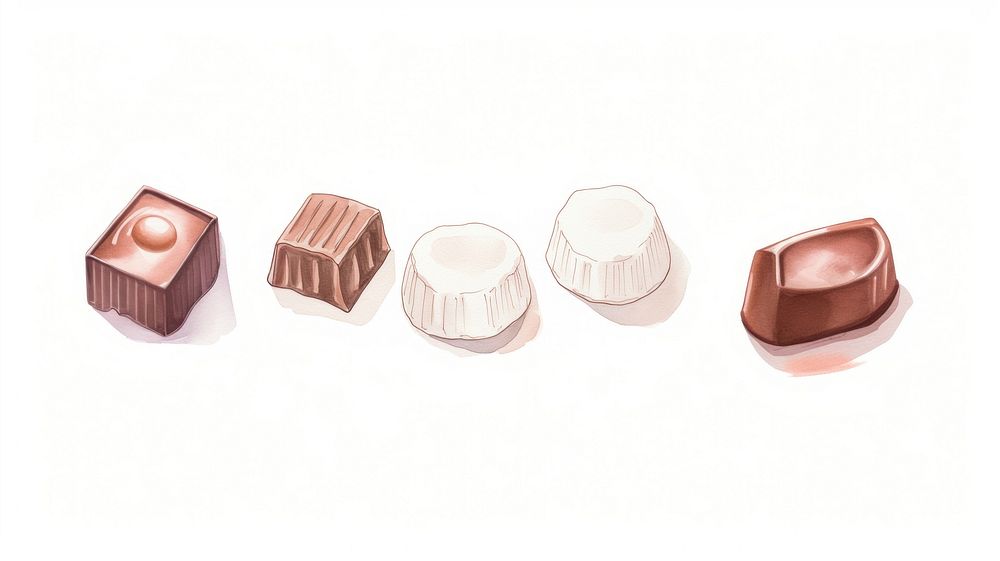 Chocolates as line watercolour illustration dessert white background accessories.