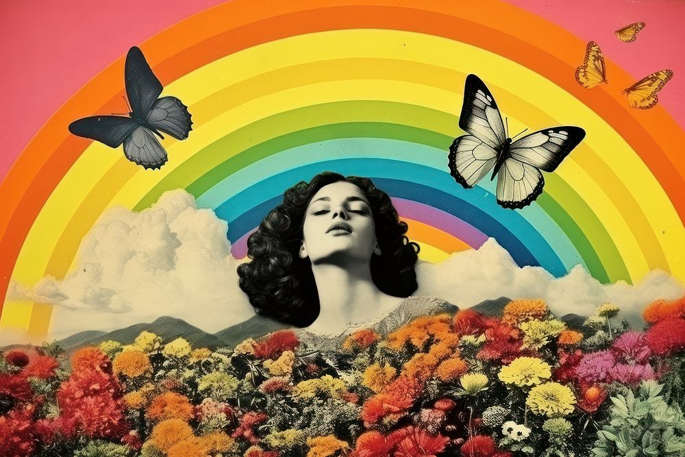 Collage Retro dreamy of the women sleep art butterfly portrait.