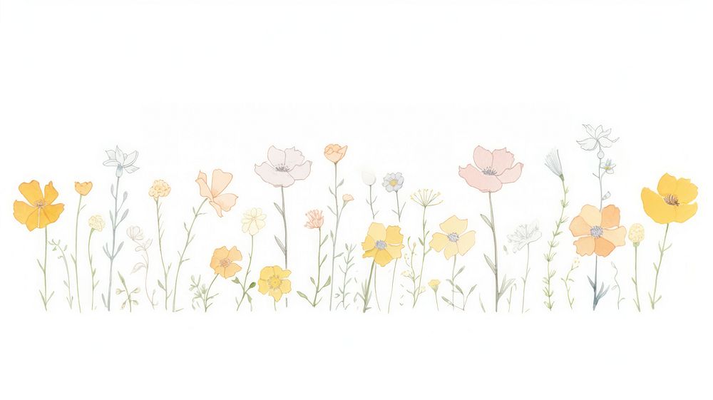 Cute summer flowers as line watercolour illustration backgrounds pattern drawing.