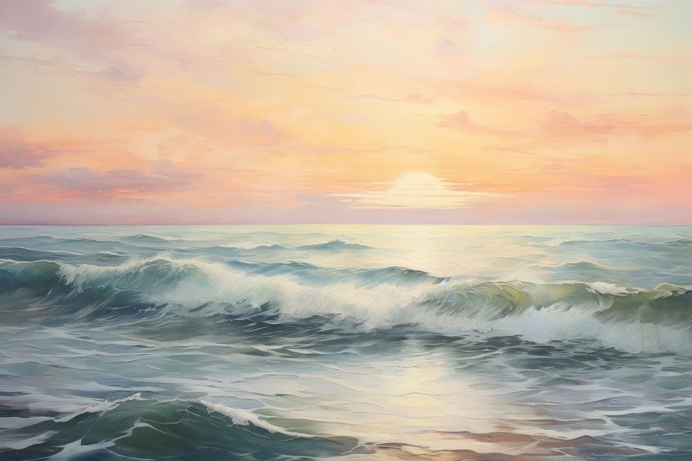 The sunset and the sea painting landscape outdoors.
