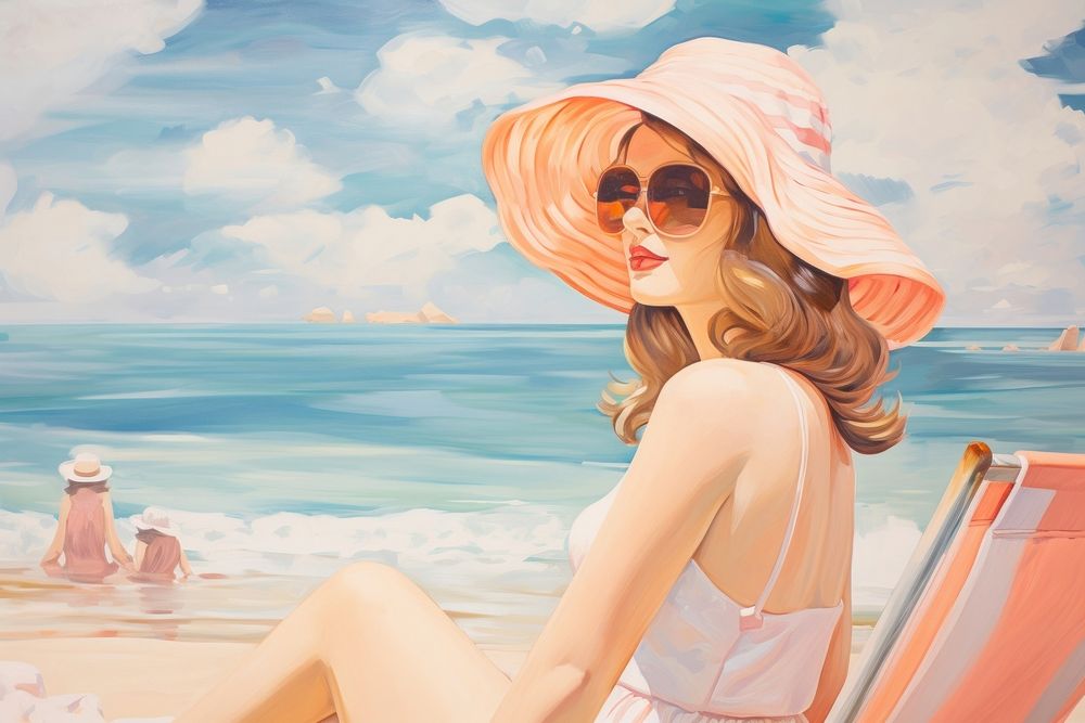 Summer beach sunglasses sunbathing painting.