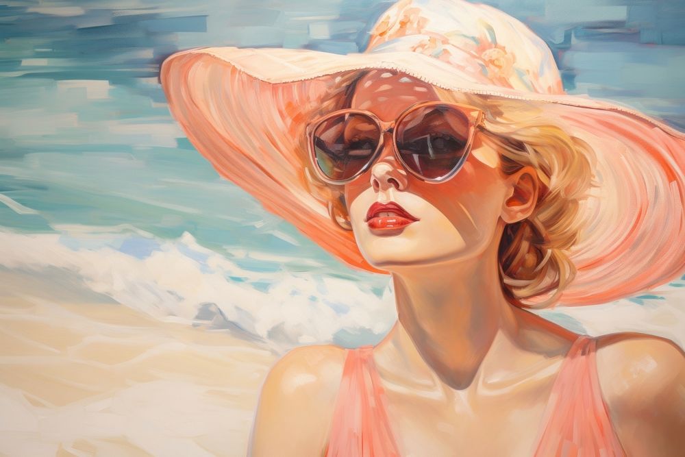 Summer beach sunglasses painting portrait.