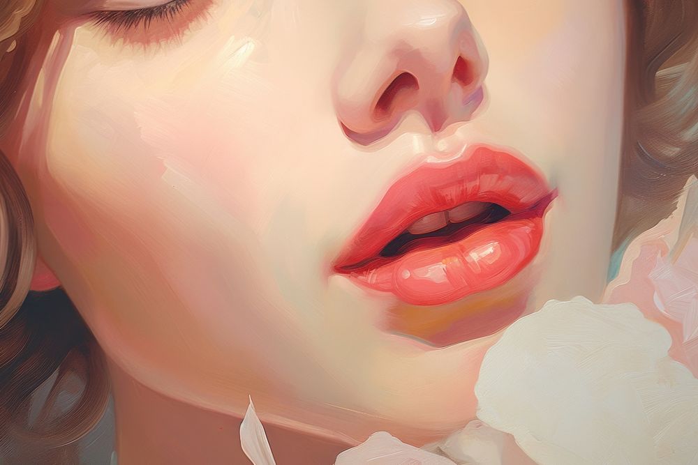 Lips and rose painting portrait photography.
