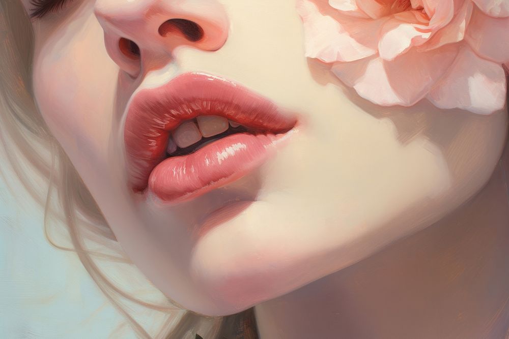 Lips and rose portrait flower petal.