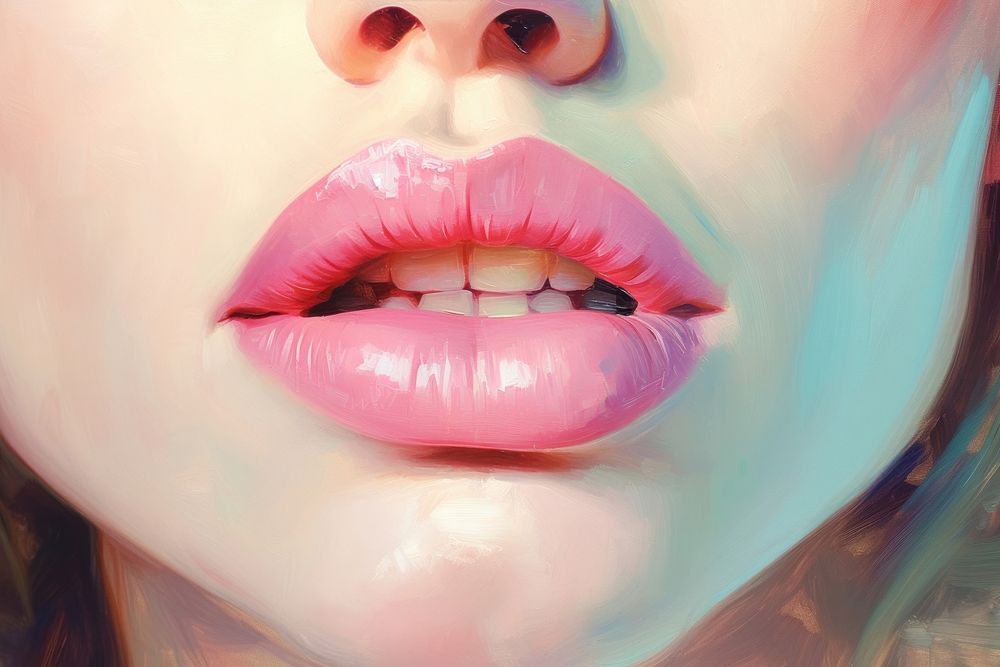 Close up woman lips drawing hairstyle headshot.