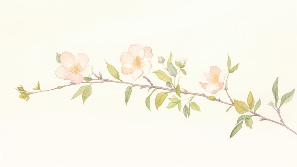 Flower with leaves as line watercolour illustration blossom plant petal.