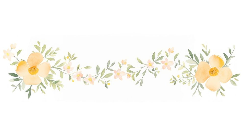 Flower with leaves as line watercolour illustration pattern plant white background.