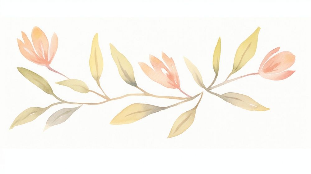 Flower with leaves as line watercolour illustration painting pattern plant.