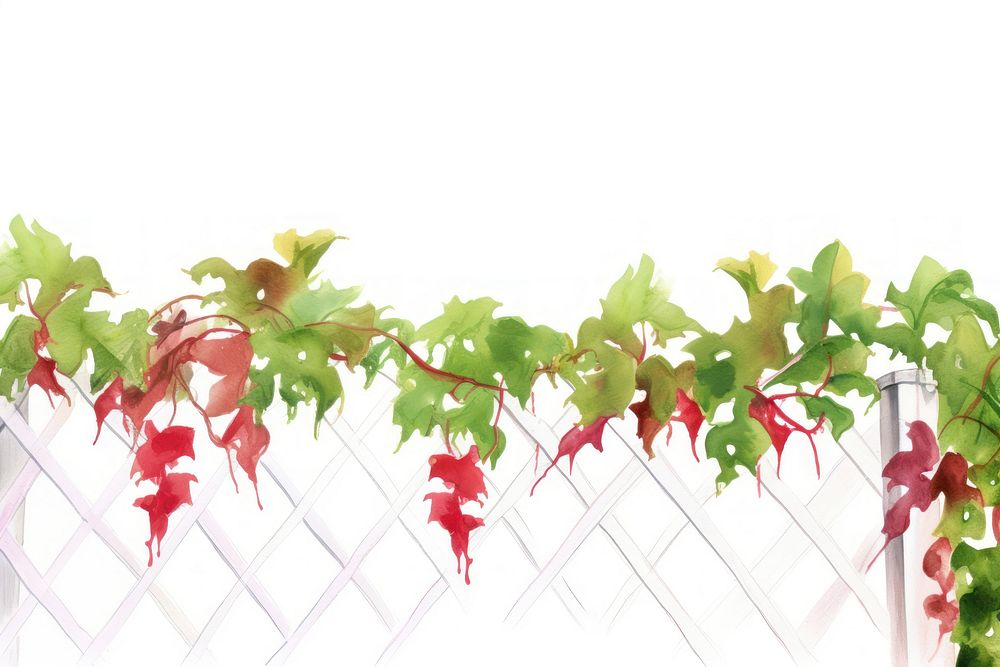 Vine with house fence boarder plant leaf white background.