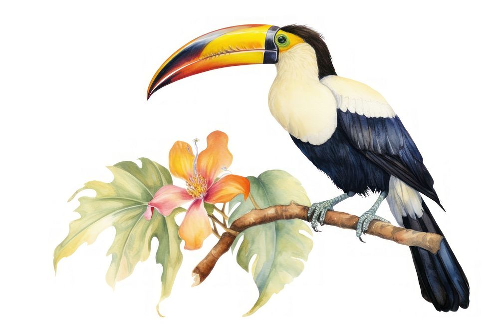 Wildflower with hill boarder toucan animal bird.
