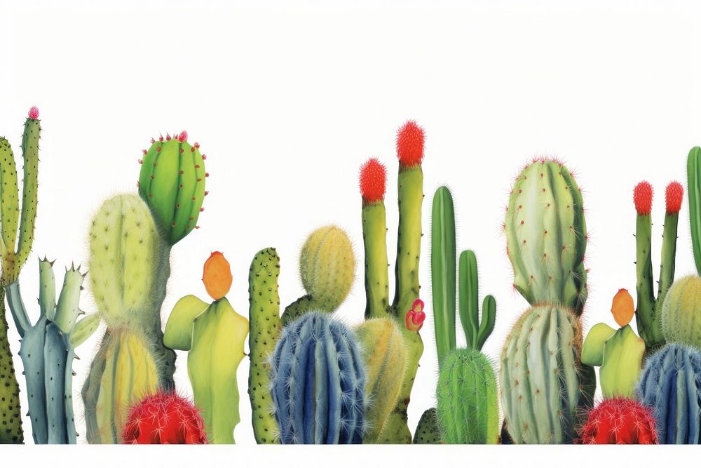 Cactus boarder panoramic plant white background.