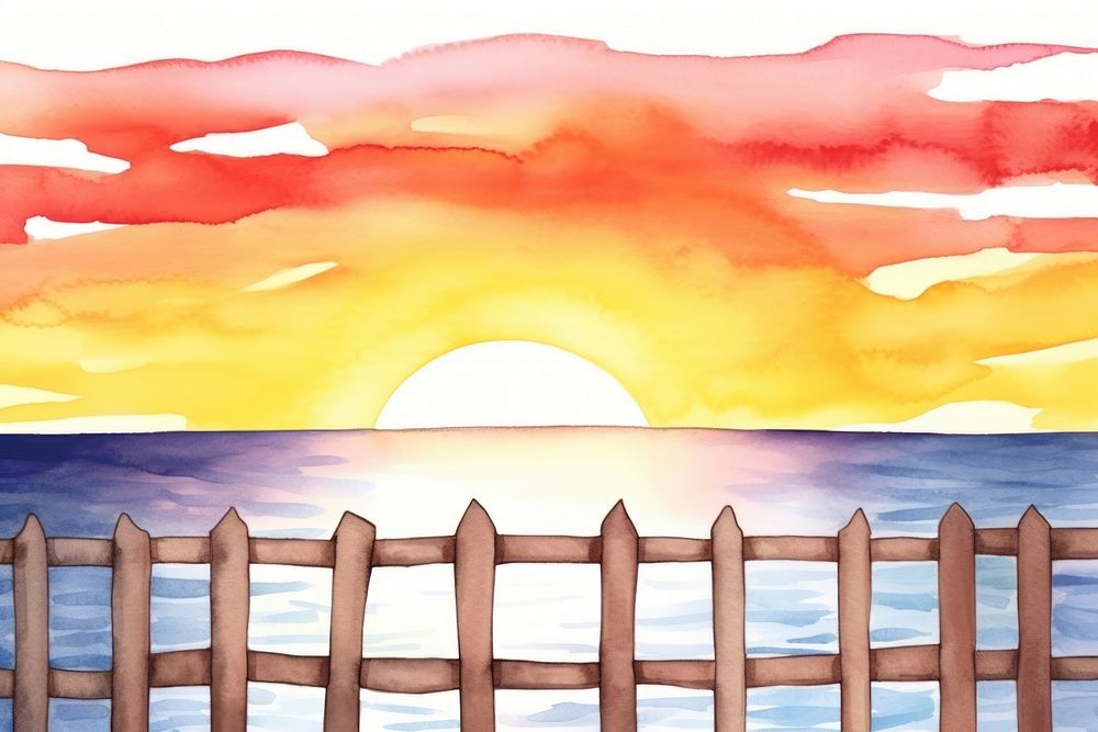 Fence with sunset over the sea boarder outdoors nature sky.