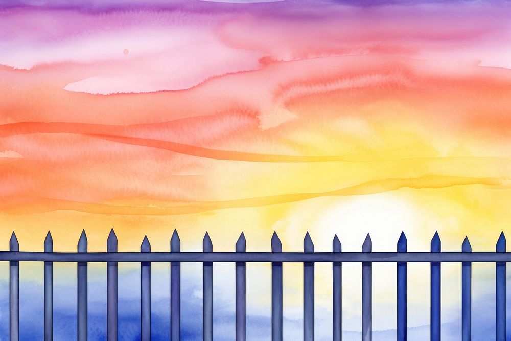 Fence with sunset over the sea boarder backgrounds outdoors nature.