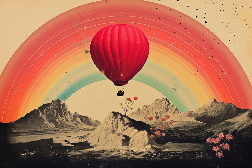 Collage Retro dreamy of alent balloon mountain art.