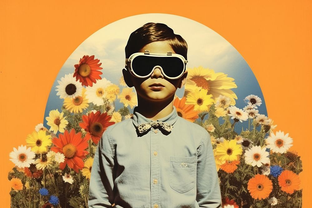 Collage Retro dreamy of boy flower sunglasses sunflower.