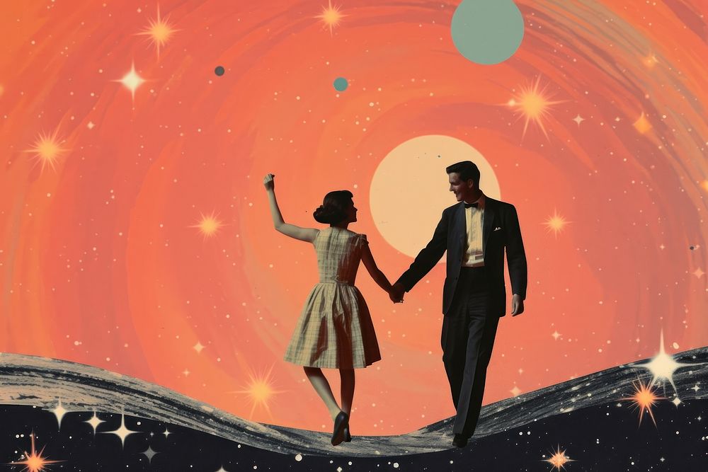 Collage Retro dreamy of couple astronomy galaxy adult.