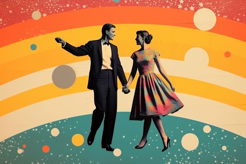 Collage Retro dreamy of couple dancing adult dress.