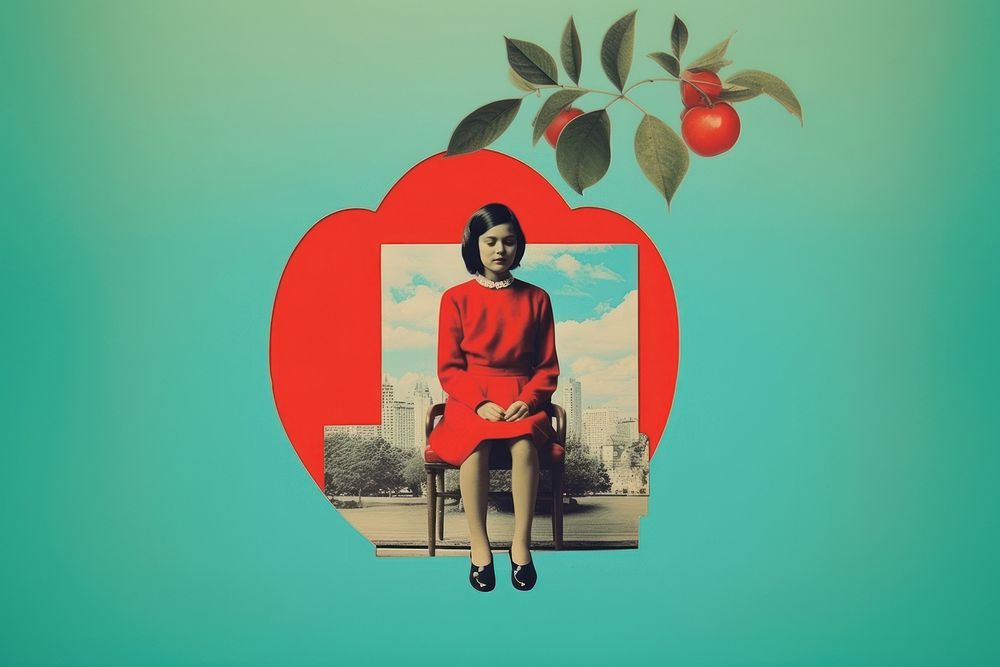 Collage Retro dreamy of kid adult apple red.