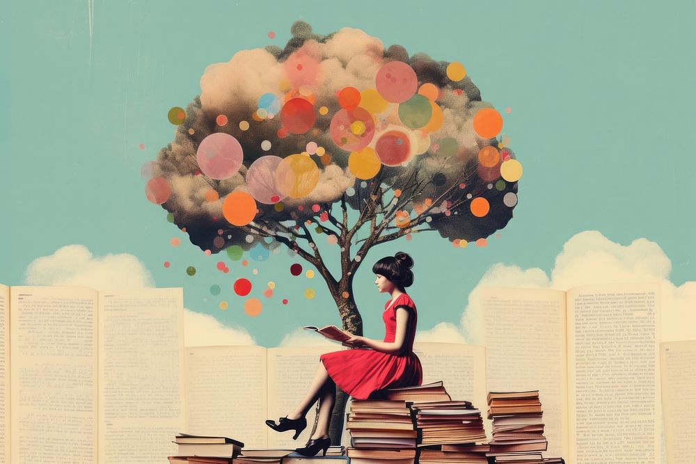 Collage Retro dreamy of kid tree book art.
