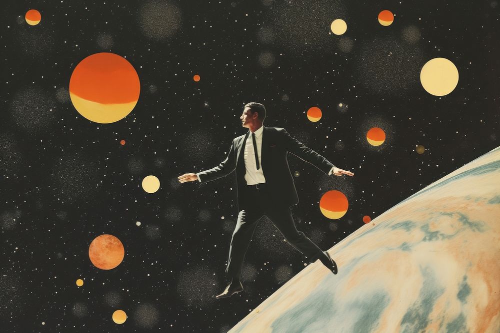 Collage Retro dreamy of the businessman astronomy universe outdoors.