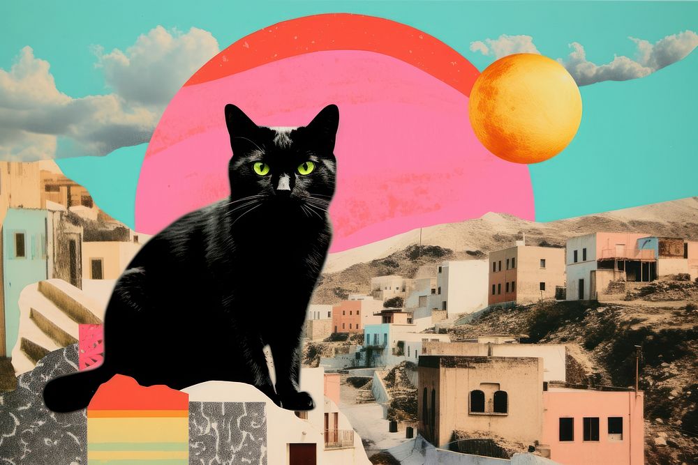Collage Retro dreamy of the cat pops up in collage mammal animal.
