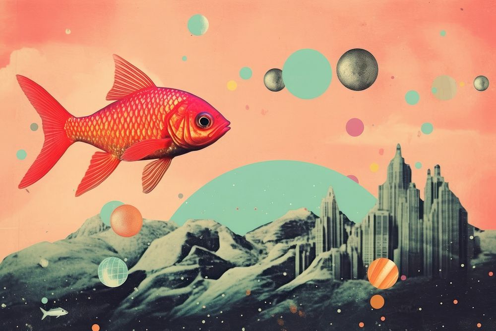Collage goldfish astronomy outdoors.