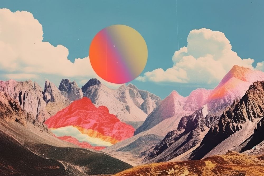 Collage Retro dreamy of the mountain landscape outdoors nature.