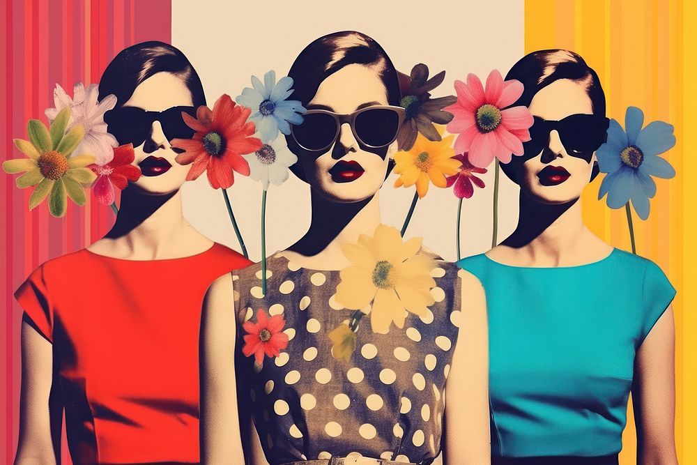 Collage Retro dreamy of women and women flower art sunglasses.