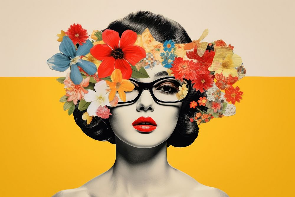 Collage Retro dreamy of women and women flower art portrait.