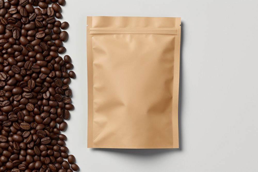 Paper coffee pouch packaging  brown letterbox beverage.