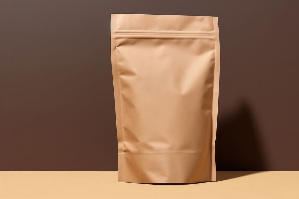 Paper coffee pouch packaging  brown bag crumpled.