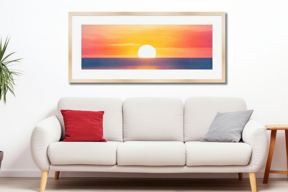 Sunset at the sea border furniture painting cushion.
