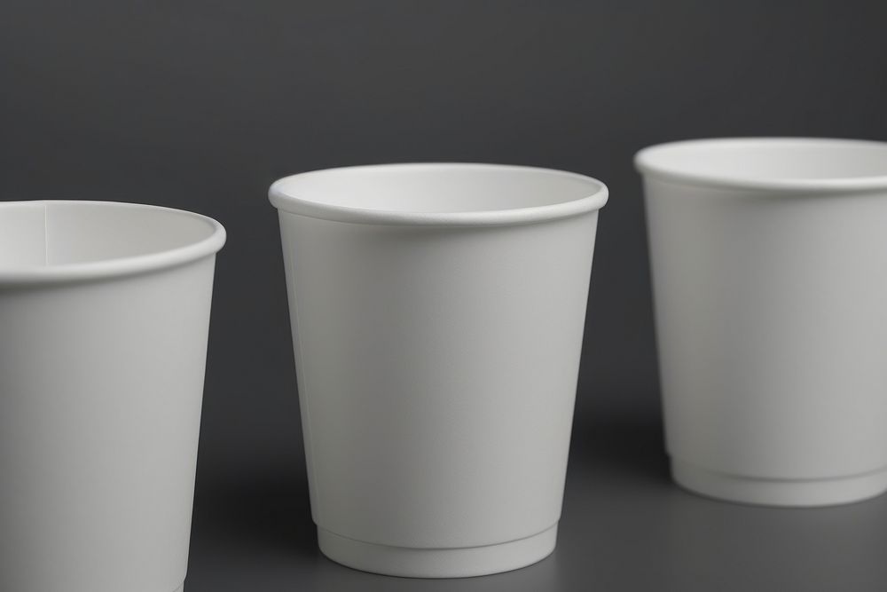 Paper cup packaging  porcelain mug studio shot.
