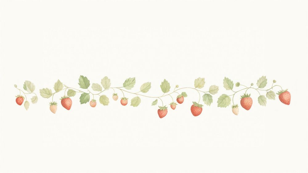Strawberries leaves vine as line watercolour illustration fruit plant food.