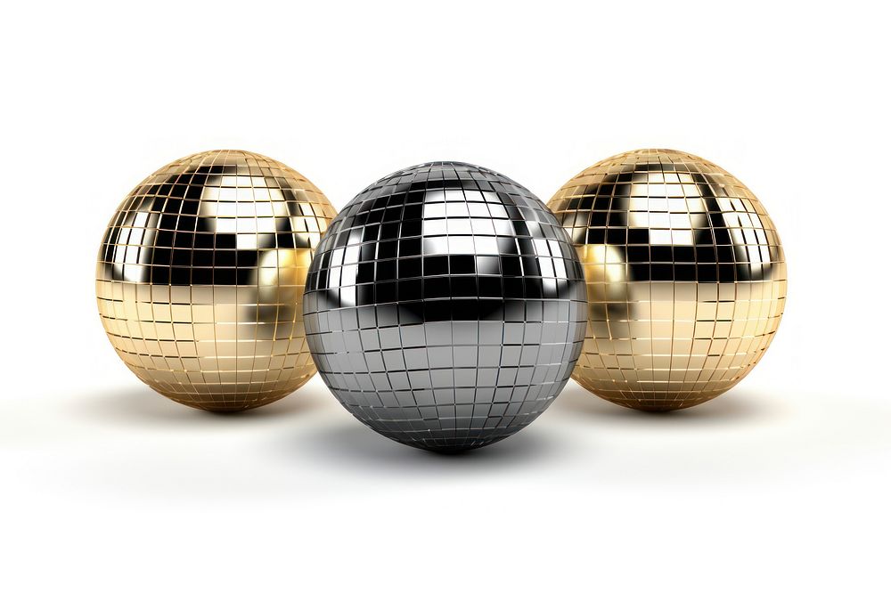 Ball party disco sphere gold white background.
