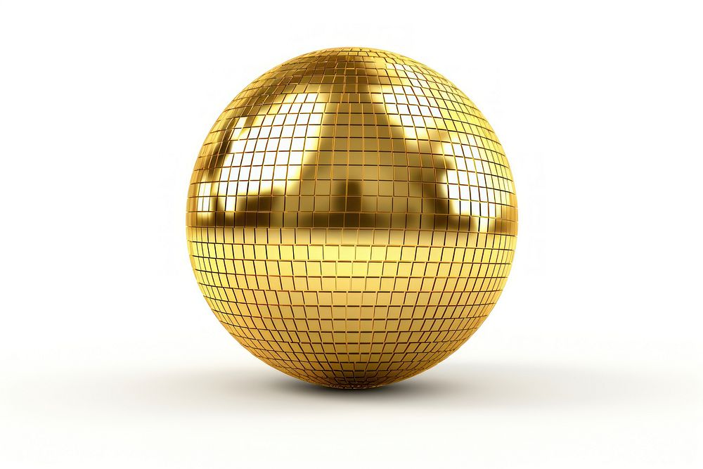 Disco ball gold sphere white background.