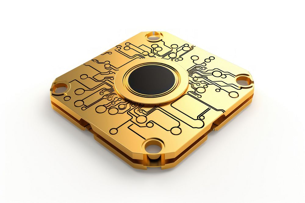 Technology icon electronics gold white background.