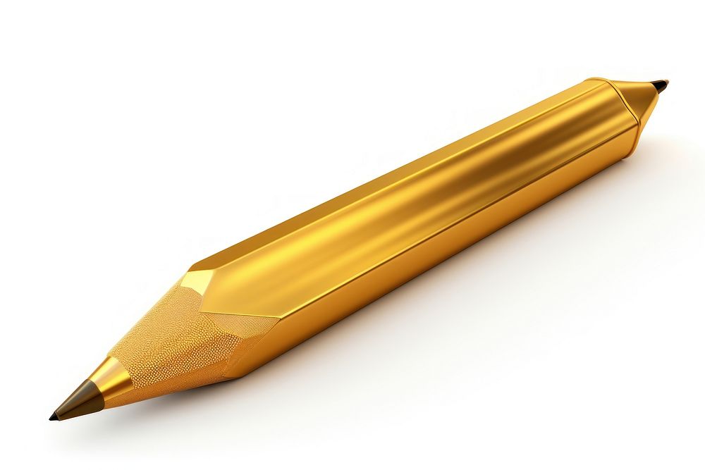 Gold-plated pencil white background ammunition weaponry.
