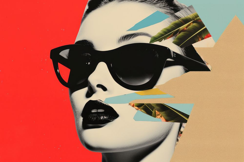 Riped collage Vintage magazine sunglasses poster adult.